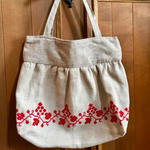 リネンバッグ  赤刺繍