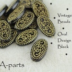 送料無料 ★ Vintage Design : ビーズ  Oval ブラック  ２０pcs  8-N 