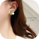 GREEN♡大ぶりビジュー♡コットンパールビジューピアスorイヤリング