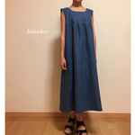 上質リネン　ノースリーブワンピース(indigo blue)