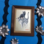 原画●2匹の猫（サバトラ、黒猫）のイラスト no.27●壁掛け●絵●絵画●アート●ポストカード