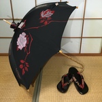 日傘　de　着物　薔薇刺繍