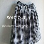 タックギャザースカート☆チェックリネン黒