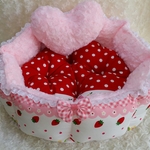 ♡わんちゃんねこちゃんふかふかベッド♡ピンク系 ピンクチェックリボン付き