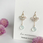 ブルーグリーンカルセドニーの春色ピアス*14kgf*