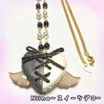 (新色)ハート♡ラッピングマカロンのネックレス(ブラック＆ホワイト)