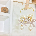 ハンドメイドピアス☆ビジュー×リボンピアス☆