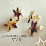 べっ甲スター×パール   ピアス