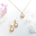 只今✨Wキャンペーン✨入園入学応援セット価格《受注制作》ゴールド×パールのネックレス&ノンホールピアス☺︎送料無料