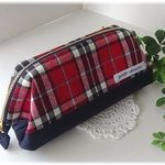 受注制作《入学・新学期》大容量＊ワイヤーペンケース・赤系チェック