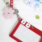 リールキー付きFLOWERストラップ＆ カードホルダー　pink＆white