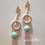 春色グリーン♡ウッドフープイヤリング