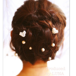 再々販✳︎ 結婚式に最適、ハートとコットンパールのヘアアクセサリー♡