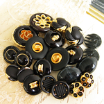 ■限定■豪華ミックス■22個入■11-25mm■ビンテージボタン (ブラック、ゴールドセット) [0898] 