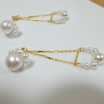 【2way】コットンパール&バックチャームピアス