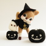 ハロウィンの小鹿ちゃんとおばけかぼちゃ　羊毛フェルト 