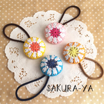レース編み☆春夏カラーのヘアゴム