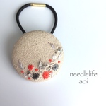 ベージュsuède⌘RED×GRAY 刺繍ヘアゴム