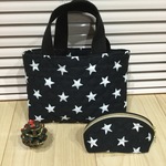 【再】大人可愛い❤️携帯とお財布入れミニトートとミニポーチセット(黒Whitestar)