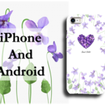 再販【送料込】～春待ち　すみれの花のスマホケース～　iPhone＆Andoroid　紫ハート