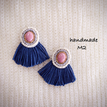 再販13♡天然石のフリンジピアス✳︎ピーモンタイト✳︎ビーズ刺繍