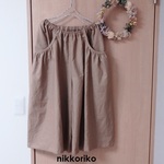 サイドギャザーのキュロット　綿麻スラブ　ナッツベージュ