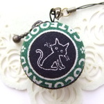 ≪piyon0701様　ご依頼品≫　猫/黒＆グリーン/マカロンコインケース(マカロンポーチ)