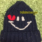    【春新作(ϋ)】ネイビー×ベージュ♡ニコちゃんニット帽