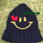    【春新作(ϋ)】ネイビー×イエロー♡ニコちゃんニット帽