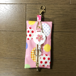 【再販】☆小さなお子様でも安心！ランドセル用リール付きキーケース（ピンク系カラフルBigドット柄）☆