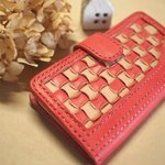 オーダー品（lemonjellyさま）　iPhone6S　本革 レザー　スマホケース  サーモンピンク×ヌメ革