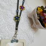 デコ花お花ネックストラップ⭐パスケース付き⭐オリーブ