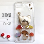 ねこときのこ iPhoneケース iPhone7/7plus/6/6plus リングスタンド付きスマホケース 
