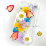 ブルーストロベリー押し花iPhoneケース