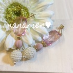 おおぶりレトロ☆ピアス レクタンブルライトピンクパール