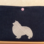 シェルティ刺繍ポーチ  ピンクバラ