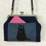 黒猫 がま口 ショルダーバッグ