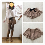キャメルのキュロットスカート、リボン付き💖キュロットの上にヒラリフレアースカートが。❣️❣️