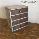 ミニチェスト 4段 アンティーク 白 ウォールナット