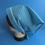 水色×水玉　レース　　ギャザー入りバブーシュカ・三角巾