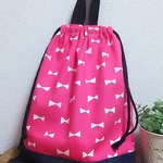 リボンの 体操服   お着替え袋  ピンク×デニム
