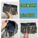 期間限定SALE！！デニム×ヒョウ柄★ズパゲッティ★ミニクラッチ