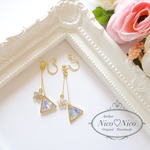 ＊ 三角シェルとお花のゆらゆらイヤリング&ピアス ＊