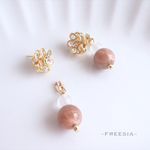 (2way) 春カラー お花とビーズのバックキャッチピアス 