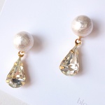  再「cotton pearl & vintage crystal」ピアス