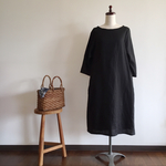春待ちSALE☆黒リネン オトナシンプルワンピース L