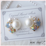 パールとブルーのビジューピアス/イヤリング