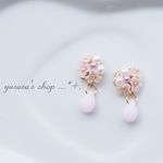 ☆190 小さな春色お花のビジューピアス チェコビーズドロップ　桜ミルク　卒業式　入学式    