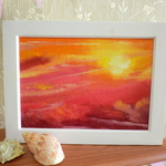 油絵原画『夕日にたなびく』　額付き