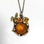 ❗今だけ1500円 マスタード うさぎ アンティークネックレス たまご 金古美 レジン パール ビジュー 送料無料 